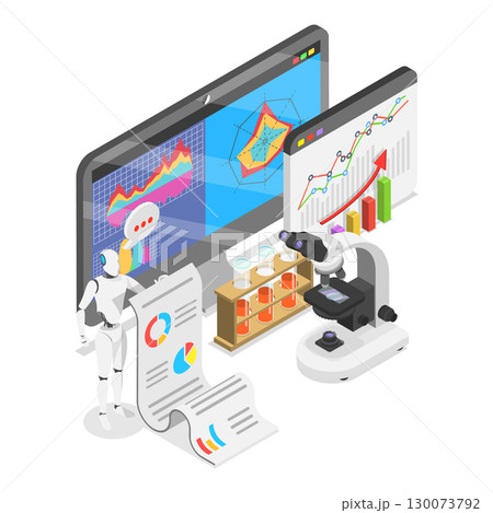 3D Isometric Flat Vector Illustration of AI and Science Research, Artificial Intelligence Technology Revolution and Development. Item 1 130073792