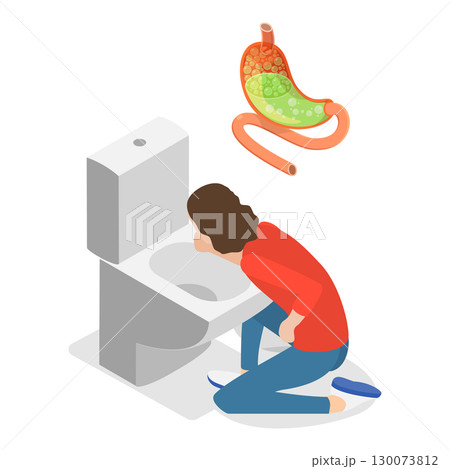 3D Isometric Flat Vector Illustration of Digestive Problem, Ill Individual Discharging Stomach Contents. Item 2 3D Isometric Flat Vector Illustration of Digestive Problem, Ill Individual Discharging Stomach Contents. Item 2 130073812