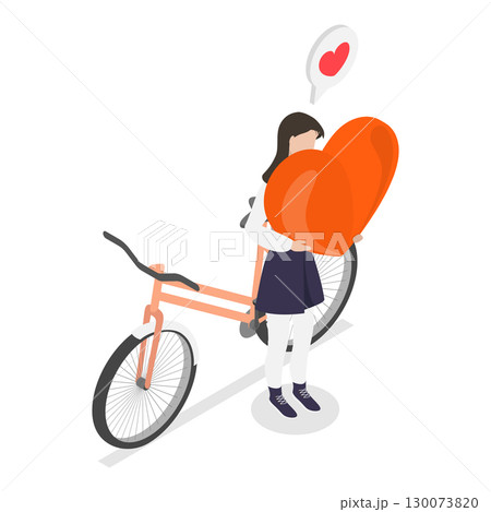3D Isometric Flat Vector Illustration of Love, People Carring Large Hearts. Item 2 130073820