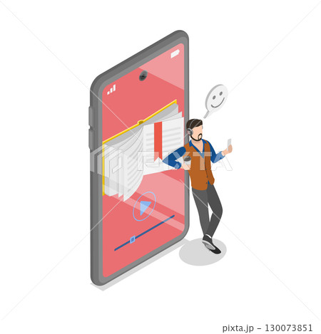 3D Isometric Flat Vector Illustration of Virtual Library, Online Education. Item 4 130073851