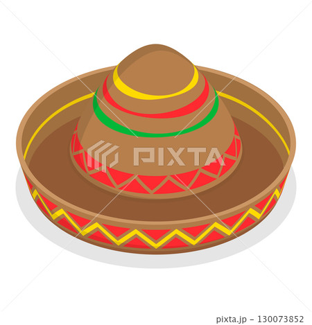 3D Isometric Flat Vector Set of Mexican Hats, Traditional Costume Elements. Item 8 130073852