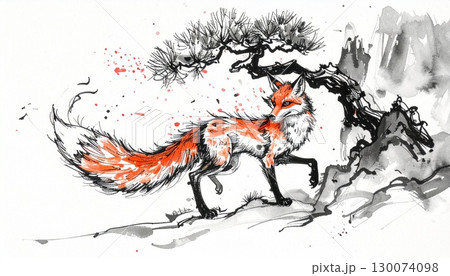 和風の美しい狐 / Elegant Japanese Fox 130074098