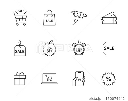 セールの線画アイコンセット ベクターイラスト素材 セールの線画アイコンセット ベクターイラスト素材 130074442