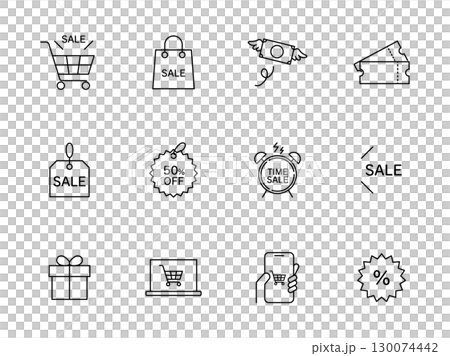 セールの線画アイコンセット ベクターイラスト素材 セールの線画アイコンセット ベクターイラスト素材 130074442