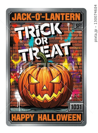 ハロウィンのトレーディングカード:ジャック・オー・ランタンが描かれたカード ハロウィンのトレーディングカード:ジャック・オー・ランタンが描かれたカード 130074684