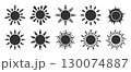 Sun icon black silhouette set, abstract flat radial star with various ray, graphic sunburst sign, solar image, minimal sunshine symbol, weather daylight sketch, heat pictogram, circular energy emblem 130074887