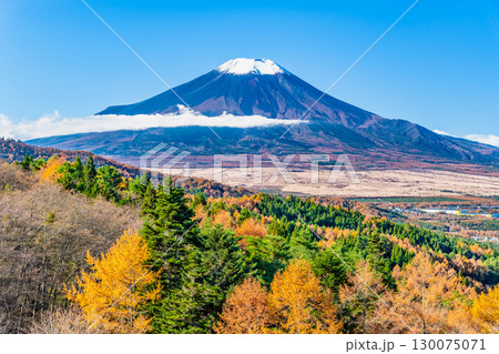 山梨 紅葉の二十曲峠からみる富士山 130075071