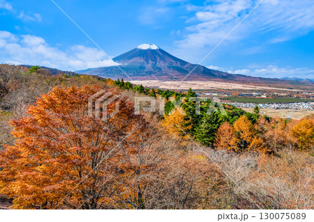 山梨 紅葉の二十曲峠からみる富士山 130075089