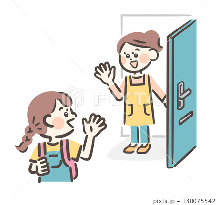 子供を見送る母親 130075542