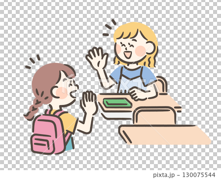 教室であいさつする子供 130075544