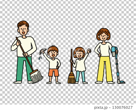 清掃家庭親子兒童清潔工具插圖集 清掃家庭親子兒童清潔工具插圖集 130076027