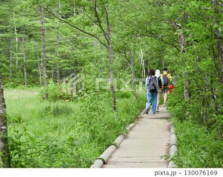 夏の観光名所上高地の田代湿原の風景と観光客の姿 夏の観光名所上高地の田代湿原の風景と観光客の姿 130076169