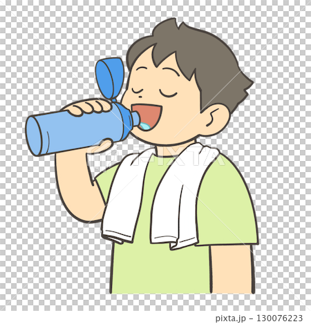 水筒で水を飲む男の子 130076223