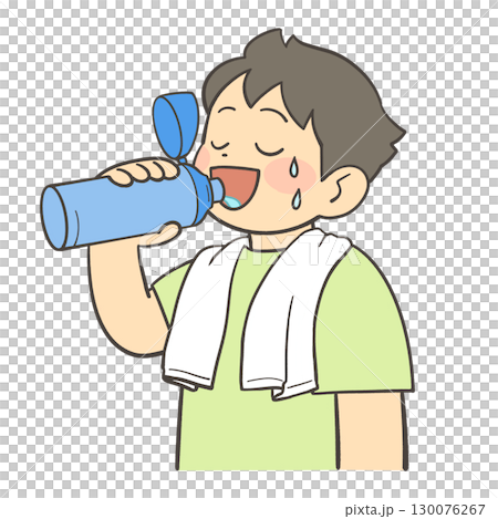 水筒で水を飲む男の子 130076267