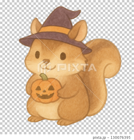 一隻松鼠拿著南瓜燈的插圖 130076395