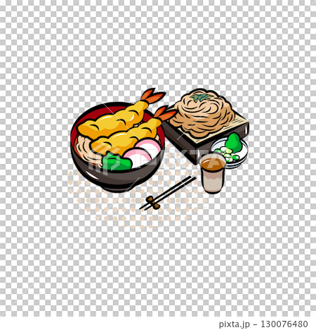 年越しそば｜使える季節行事素材シリーズ(秋)｜ポップなワンポイントイラスト 130076480