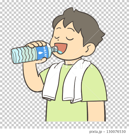 A boy drinking water of a plastic bottle A boy drinking water of a plastic bottle 130076530