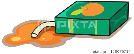 Spilled Orange Juice Box with Straw Illustration Spilled Orange Juice Box with Straw Illustration 130076734