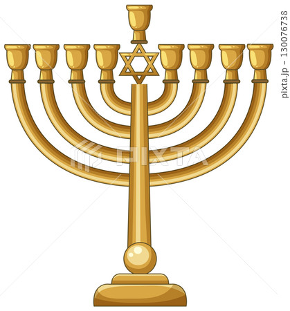 Golden Menorah with Star of David Vector Illustration 130076738