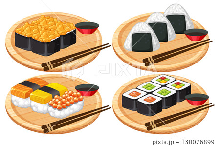 Assorted Japanese Sushi and Onigiri Vector Illustration Assorted Japanese Sushi and Onigiri Vector Illustration 130076899