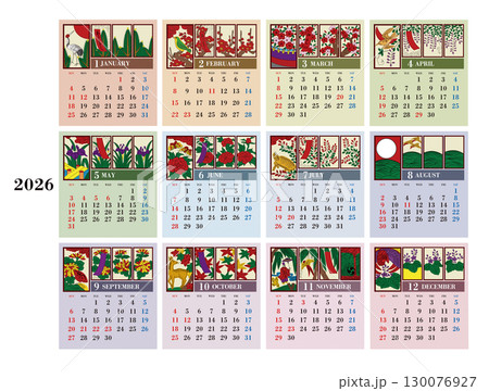 2026年の花札年間カレンダー 日曜始まり 2026年の花札年間カレンダー 日曜始まり 130076927