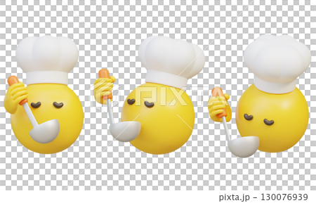 Chef Emoji Cooking with Ladle in 3D Cartoon Style 130076939