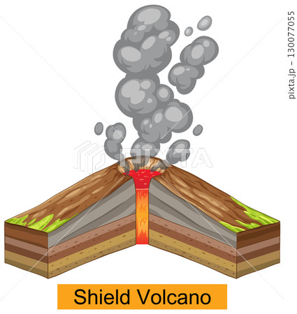 Cross-Section of a Shield Volcano Illustration 130077055