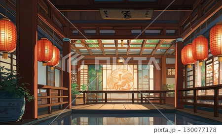 ゲーム背景 和風ファンタジー豪華な宮殿吹き抜けのエントランスホール室内 ゲーム背景 和風ファンタジー豪華な宮殿吹き抜けのエントランスホール室内 130077178