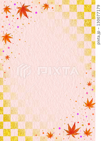 和柄 紅葉 金箔の市松模様 縦長 和柄 紅葉 金箔の市松模様 縦長 130077179