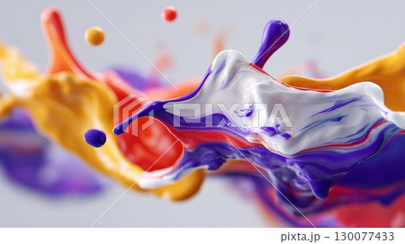 Colorful oil paint strokes creating abstract art on canvas 130077433