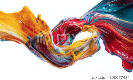 Colorful oil paint strokes creating abstract art on canvas 130077434