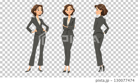 Confident businesswoman posing in different views 130077474