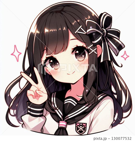 笑顔でピースをする可愛い女の子 130077532