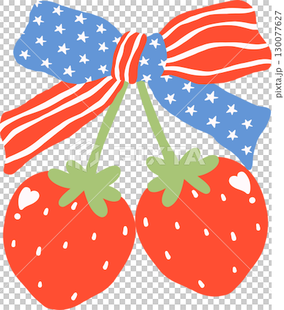 Cute Coquette 4th of July strawberry with patriotic bow Cute Coquette 4th of July strawberry with patriotic bow 130077627