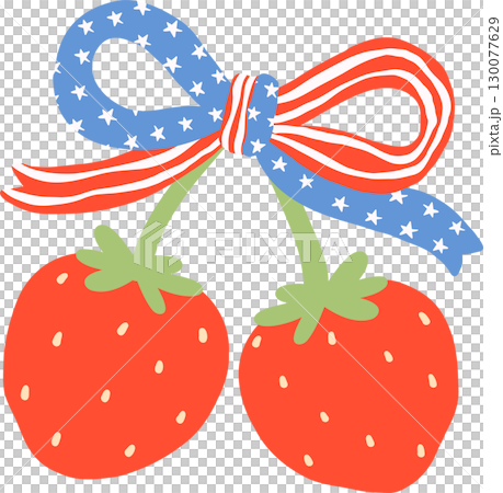 Cute Coquette 4th of July strawberry with America flag ribbon bow 130077629