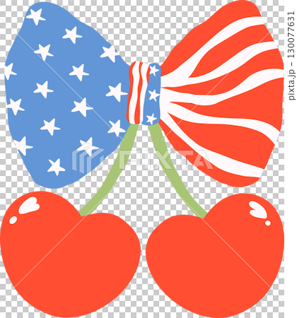 Cute Coquette 4th of July cherries Heart shape with patriotic bow 130077631