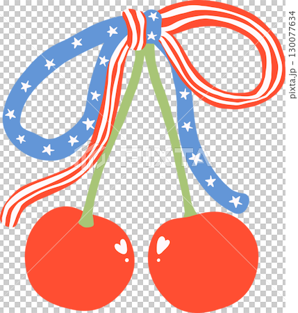 Cute Coquette Patriotic 4th of July cherries with ribbon bow Cute Coquette Patriotic 4th of July cherries with ribbon bow 130077634