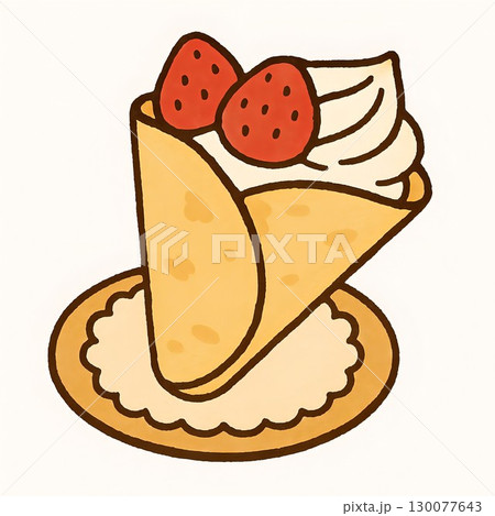 おしゃれなお皿に盛られたクレープスイーツの挿絵素材 おしゃれなお皿に盛られたクレープスイーツの挿絵素材 130077643