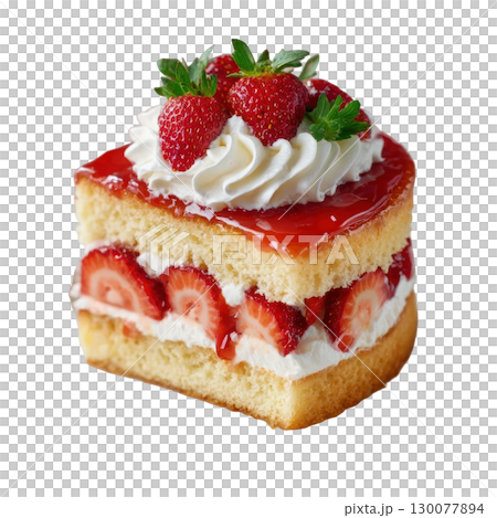 Fluffy Strawberry Shortcake Layered with Whipped Cream and Fresh Strawberries Topped with Glossy Strawberry Glaze 130077894