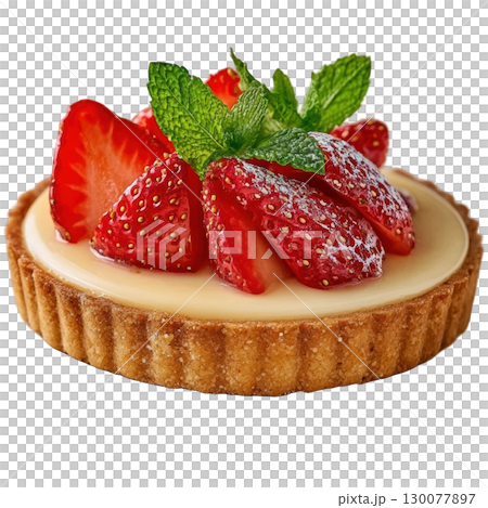 Refreshing Strawberry Mint Tart with Creamy Filling and Fresh Strawberries on Golden Crust 130077897
