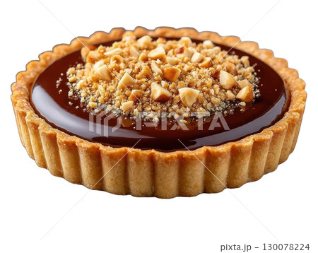 Delicious Hazelnut Tart with Shiny Chocolate Ganache and Crunchy Hazelnuts on Top, Perfect for Dessert Lovers 130078224