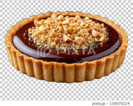 Delicious Hazelnut Tart with Shiny Chocolate Ganache and Crunchy Hazelnuts on Top, Perfect for Dessert Lovers 130078224