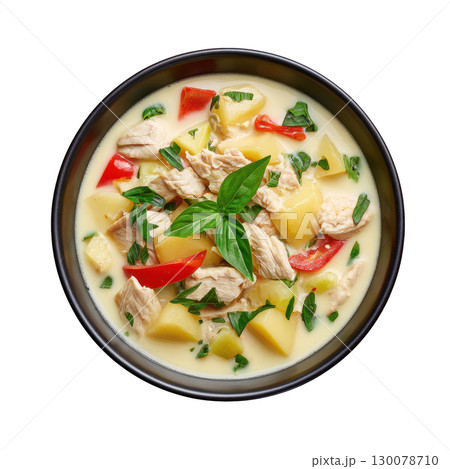 Delicious Thai Green Curry with Chicken and Fresh Vegetables in a Bowl Ready to Serve Delicious Thai Green Curry with Chicken and Fresh Vegetables in a Bowl Ready to Serve 130078710