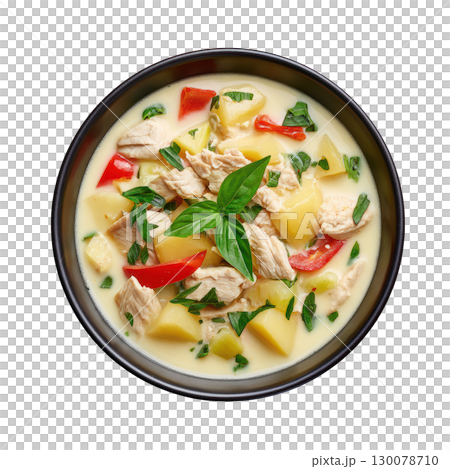 Delicious Thai Green Curry with Chicken and Fresh Vegetables in a Bowl Ready to Serve Delicious Thai Green Curry with Chicken and Fresh Vegetables in a Bowl Ready to Serve 130078710
