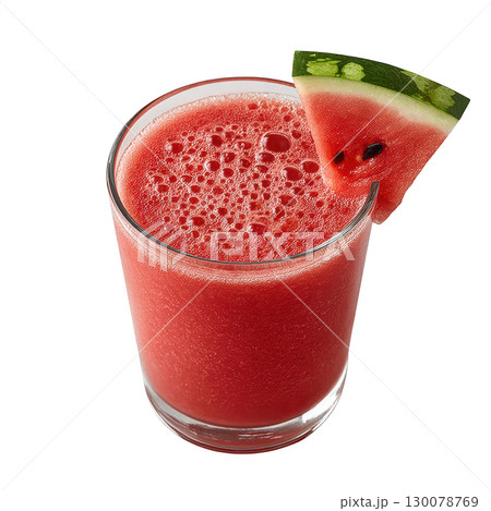 Refreshing Watermelon Juice in a Clear Glass With Fresh Watermelon Slice Garnish 130078769