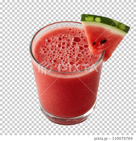 Refreshing Watermelon Juice in a Clear Glass With Fresh Watermelon Slice Garnish 130078769