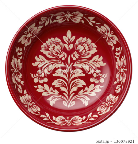 Elegant Red Bowl with Intricate Floral Design, Perfect for Table Decor and Serving Dishes 130078921