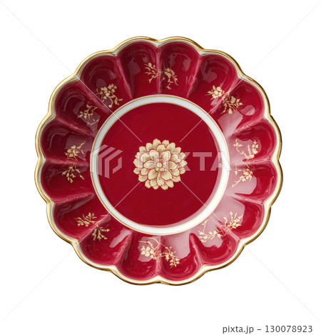 Elegant Red Plate with Floral Design and Gold Accents for Home Decor and Table Setting 130078923