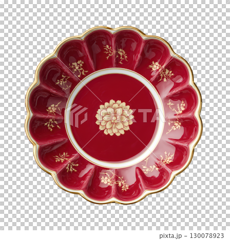 Elegant Red Plate with Floral Design and Gold Accents for Home Decor and Table Setting 130078923