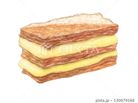 シンプルなミルフィーユ 水彩色鉛筆イラスト シンプルなミルフィーユ 水彩色鉛筆イラスト 130079168